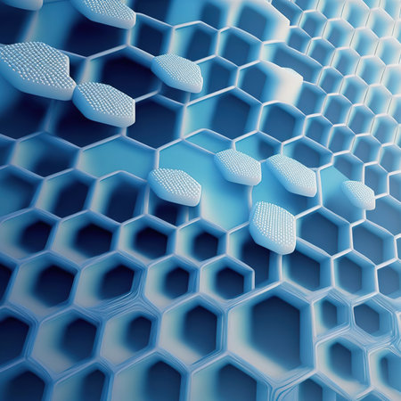 Abstract blue hexagon background. 3D render. 3D illustrationの素材