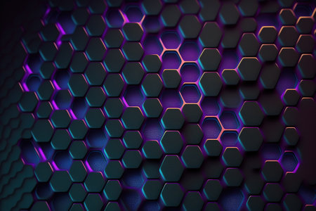 3d rendering of abstract background with hexagons in blue and purple colorsの素材