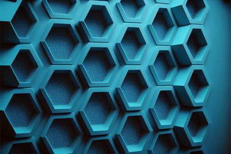 Abstract blue hexagon background. 3d render, 3d illustration.の素材