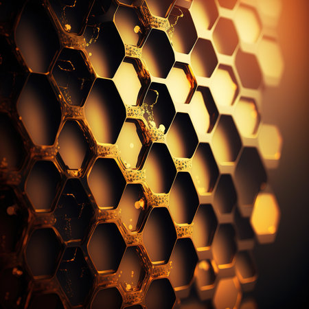Abstract golden honeycomb background. 3d render, 3d illustration.の素材