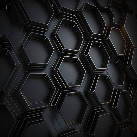 Abstract industrial background made of black hexagons. 3d render illustrationの素材