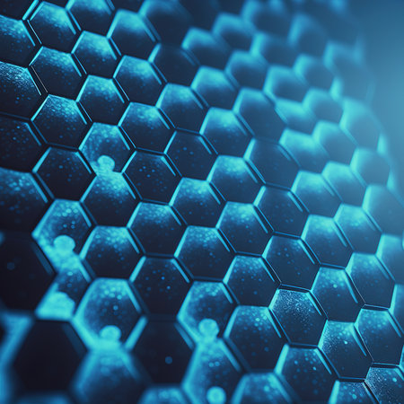Abstract blue hexagon background. 3d render, 3d illustration.の素材