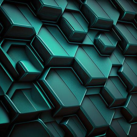 3d rendering of abstract metallic background with hexagons in green colorの素材