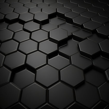 Black hexagon background. 3d render, 3d illustration.の素材