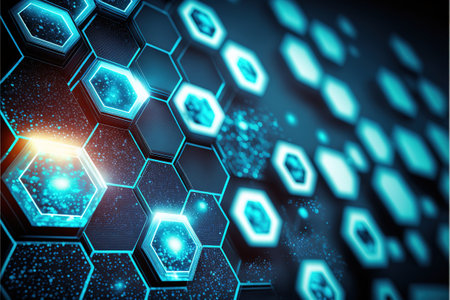 Abstract technology background with hexagons. 3d rendering toned image double exposureの素材