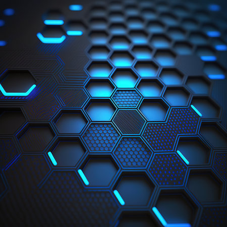 abstract blue hexagon background, 3d rendering, computer digital imageの素材