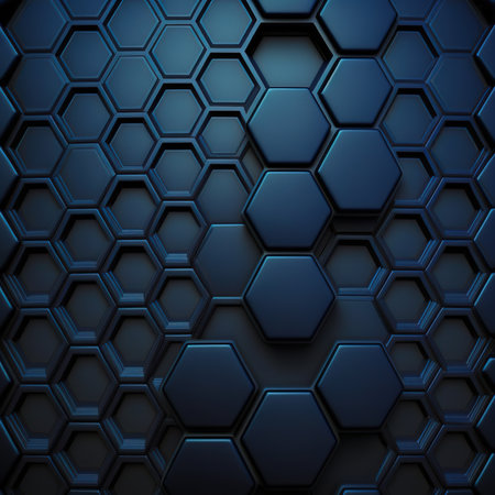 Dark blue hexagon background. 3d render, 3d illustration.の素材