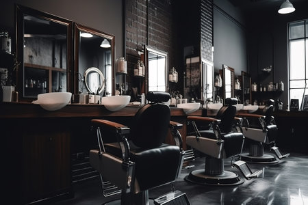 Barber shop interior with chair and mirror. Barber shop conceptの素材