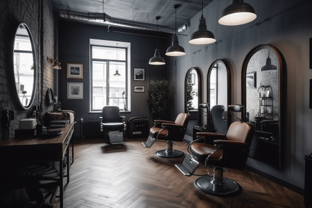 Interior of a barber shop. Barbershop interior.の素材