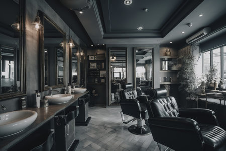 Modern barbershop interior. Luxury barbershop design.の素材