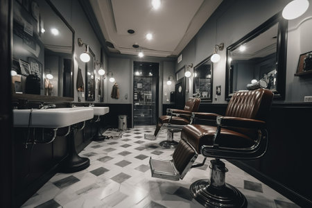 Interior of a barber shop. Barbershop interior.の素材