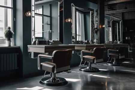 Interior of a modern barber shop. Modern barber shop.の素材