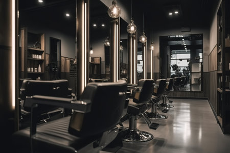 Barbershop interior with chairs and light bulbs. Barber shop conceptの素材