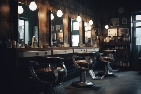 Stylish barber shop interior. Barbershop, hairdressing salon.の素材