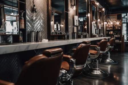 Barbershop interior with barber chair. Barber shop backgroundの素材