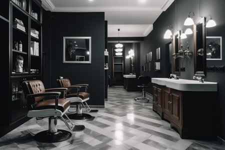 Interior of a modern barber shop. Barber shop interior design.の素材