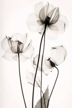 Black and white cosmos flower isolated on white background with filter effect retro vintage styleの素材