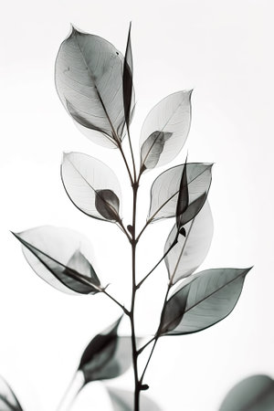 Leaves of a ficus tree. Black and white photo.の素材