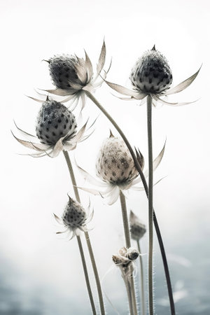 Dried thistles on a white background. Toned.の素材
