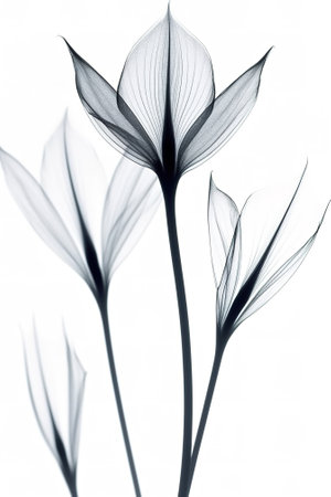 Beautiful abstract black and white flower on white background, art designの素材