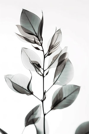 Eucalyptus leaves on white background, close-upの素材