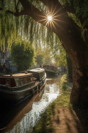 canals and boats in Regent's Park, London, UKの素材