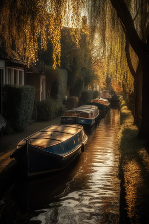 Canal in Amsterdam, Holland, Holland, Netherlands. Dark toned imageの素材