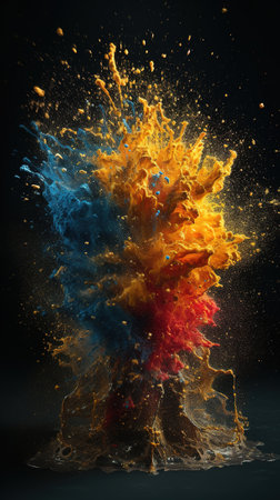 Colorful explosion of paint on a black background. 3d renderの素材
