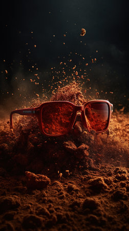 Sunglasses with dust on dark background. Selective focus.の素材