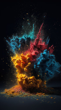 Explosion of colored powder on a dark background. 3d renderの素材