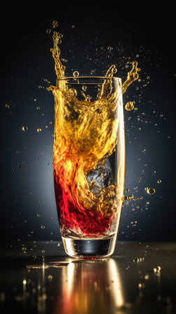 Cocktail splashing out of a glass on a dark backgroundの素材