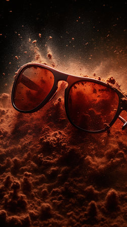 Sunglasses on a background of the sky with clouds. Toned.の素材