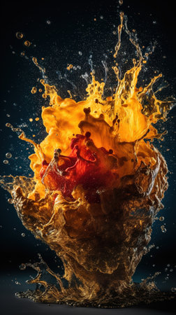 Splash of orange and yellow water on black background. 3d renderの素材