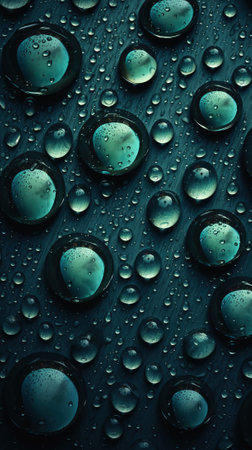 Water drops on a black background. Shallow depth of field. Toned.の素材