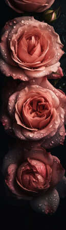 Beautiful pink roses with water drops on black background. close up.の素材
