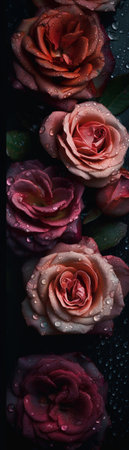 Beautiful pink roses with water drops on a black background. Selective focus.の素材