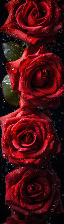 Beautiful red roses with water drops on black background, closeupの素材