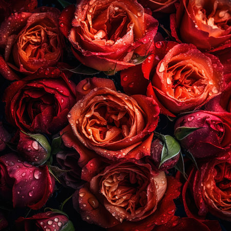 Beautiful red roses with water drops on black background, closeupの素材
