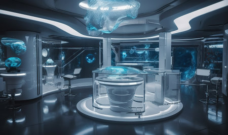 Interior of a modern hospital. 3d rendered toned imageの素材