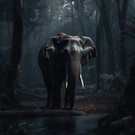 Elephant in the jungle with foggy background. 3d renderの素材