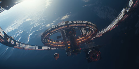 3D CG rendering of space station. High resolution image. 3D illustration.の素材