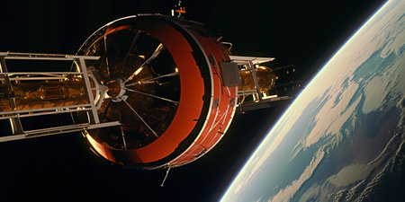 Space stations in space. Astronomy and science concept. 3d renderの素材