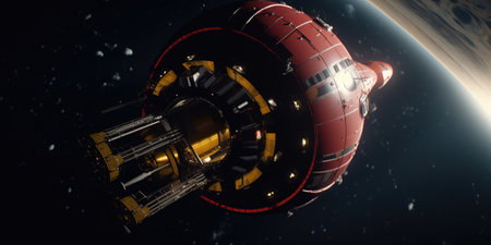 Spaceship in outer space. science fiction. 3d renderの素材