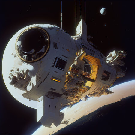 Space station in outer space. Astronaut in the solar system.の素材