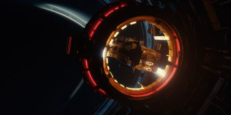 3D CG rendering of Space station. High-tech futuristic backgroundの素材