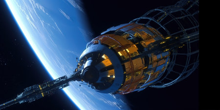3D CG rendering of space station. 3D CG render.の素材