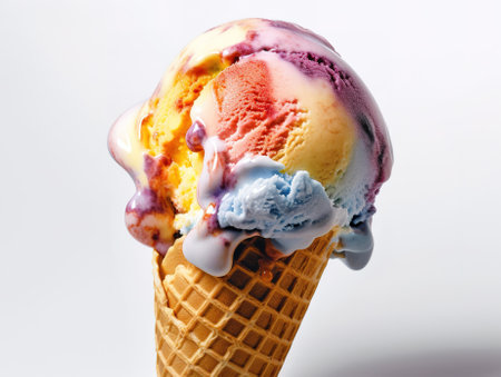 ice cream scoops on a white background, closeup of photoの素材