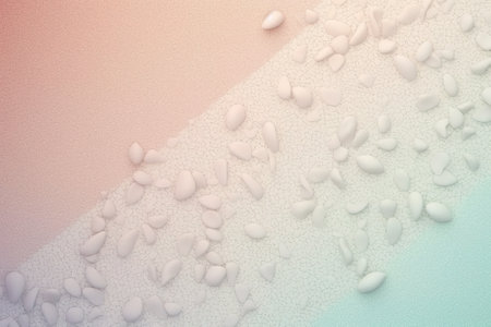 White pebbles on pastel pink and blue background with copy spaceの素材