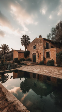 Old villa with swimming pool in Tarragona, Spainの素材