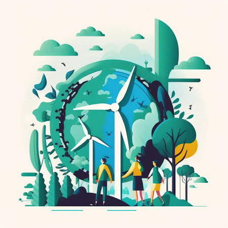Renewable energy and ecology concept. Flat design vector illustration.の素材